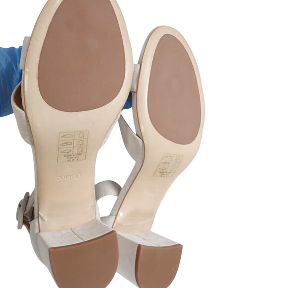 EUC Quince Womens Italian Crisscross Suede Shoes Block Heels Almond Gray Sz 9 - Picture 6 of 7